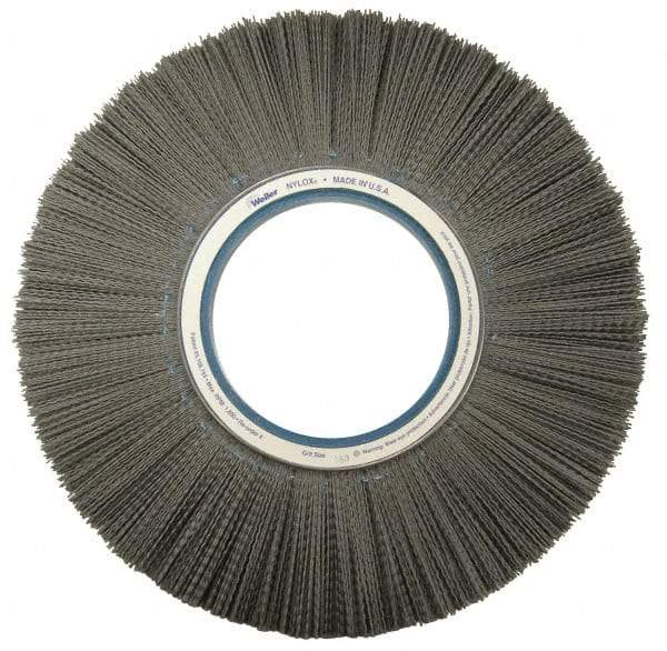 Weiler - 14" OD, Crimped Nylon Wheel Brush - 1-1/8" Face Width, 3-3/4" Trim Length, 0.022" Filament Diam, 1,800 RPM - Benchmark Tooling