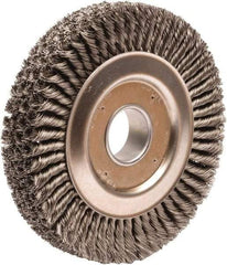 Weiler - 10" OD, 2" Arbor Hole, Knotted Steel Wheel Brush - 1-3/4" Face Width, 1-3/4" Trim Length, 0.023" Filament Diam, 4,500 RPM - Benchmark Tooling