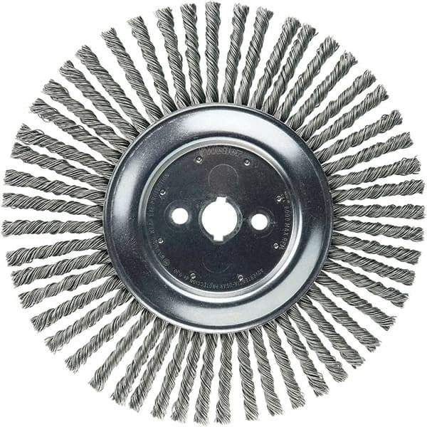 Weiler - 12" OD, 1" Arbor Hole, Stringer Bead Steel Wheel Brush - 3/8" Face Width, 2-3/4" Trim Length, 6,000 RPM - Benchmark Tooling