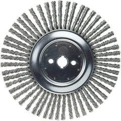 Weiler - 12" OD, 1" Arbor Hole, Stringer Bead Steel Wheel Brush - 3/8" Face Width, 2-3/4" Trim Length, 6,000 RPM - Benchmark Tooling