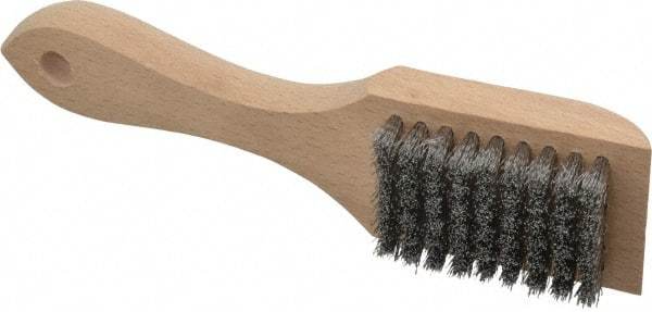 Weiler - 6 Rows x 9 Columns Aluminum Scratch Brush - 6-3/4" OAL, 1/2" Trim Length, Wood Straight Handle - Benchmark Tooling