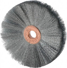 Weiler - 2" OD, 1/4" Arbor Hole, Crimped Steel Wheel Brush - 3/8" Face Width, 3/4" Trim Length, 0.003" Filament Diam, 20,000 RPM - Benchmark Tooling