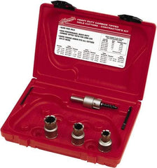 Milwaukee Tool - 5 Piece, 11/16" to 15/16" Saw Diam, Contractor's Hole Saw Kit - Carbide-Tipped, Gulleted Edge, Pilot Drill Model No. 49-57-0035, 49-57-0038, Includes 3 Hole Saws - Benchmark Tooling