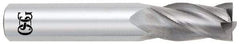 OSG - 1/2", 1" LOC, 1/2" Shank Diam, 3" OAL, 4 Flute, Solid Carbide Square End Mill - Single End, Uncoated, Spiral Flute, 30° Helix, Centercutting, Right Hand Cut, Right Hand Flute, Series 454 - Benchmark Tooling