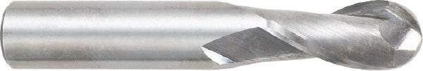 OSG - 9/16" Diam, 1-1/8" LOC, 2 Flute Solid Carbide Ball End Mill - Uncoated, Single End, 3-1/2" OAL, 9/16" Shank Diam, Spiral Flute - Benchmark Tooling