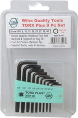 Wiha - 9 Piece IP8 to IP40 L-Key Short Arm Torx Plus Key Set - IP8, IP9, IP10, IP15, IP20, IP25, IP27, IP30, IP40 Torx Size - Benchmark Tooling