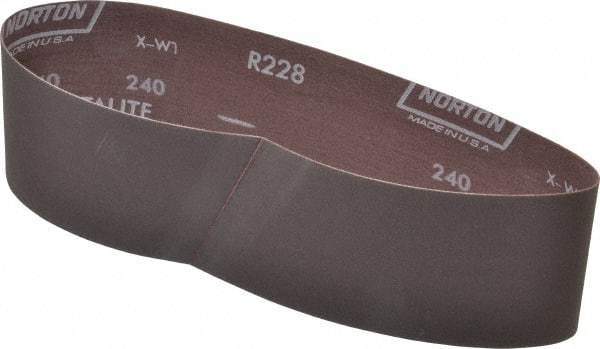 Norton - 3" Wide x 24" OAL, 240 Grit, Aluminum Oxide Abrasive Belt - Aluminum Oxide, Very Fine, Coated, Series R228 - Benchmark Tooling