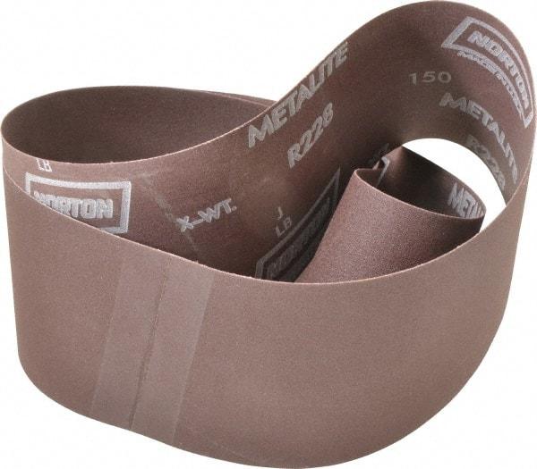 Norton - 4" Wide x 54" OAL, 150 Grit, Aluminum Oxide Abrasive Belt - Aluminum Oxide, Very Fine, Coated, Series R228 - Benchmark Tooling