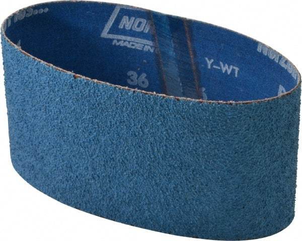 Norton - 3-1/2" Wide x 15-1/2" OAL, 36 Grit, Zirconia Alumina Abrasive Belt - Zirconia Alumina, Very Coarse, Coated, Y Weighted Cloth Backing, Series R824 - Benchmark Tooling