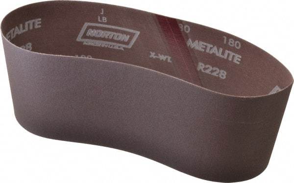 Norton - 4" Wide x 24" OAL, 180 Grit, Aluminum Oxide Abrasive Belt - Aluminum Oxide, Very Fine, Coated, Series R228 - Benchmark Tooling