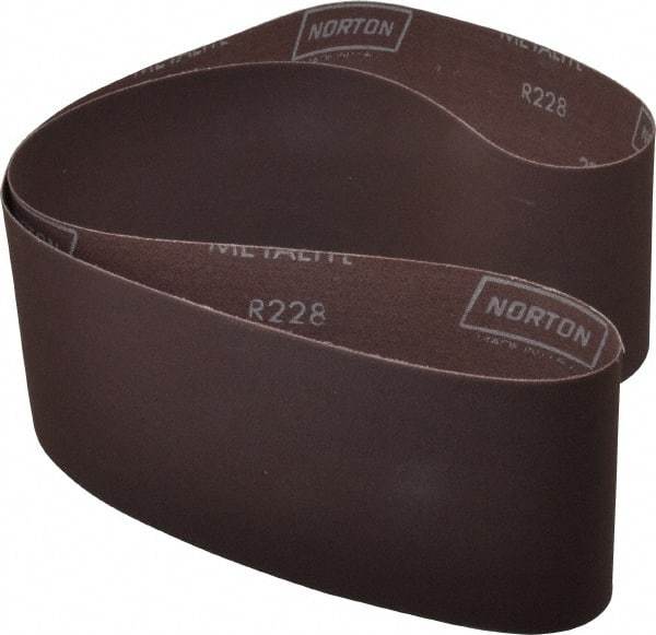 Norton - 4" Wide x 54" OAL, 220 Grit, Aluminum Oxide Abrasive Belt - Aluminum Oxide, Very Fine, Coated, Series R228 - Benchmark Tooling