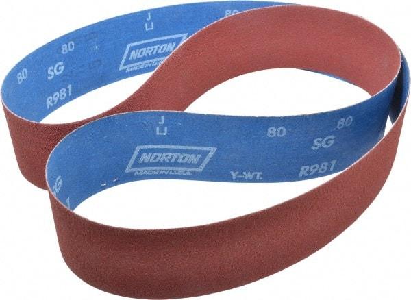 Norton - 2-1/2" Wide x 60" OAL, 80 Grit, Ceramic Abrasive Belt - Ceramic, Medium, Coated, Y Weighted Cloth Backing, Series R981 - Benchmark Tooling