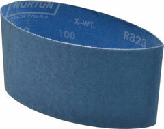 Norton - 3-1/2" Wide x 15-1/2" OAL, 100 Grit, Zirconia Alumina Abrasive Belt - Zirconia Alumina, Fine, Coated, X Weighted Cloth Backing, Series R823 - Benchmark Tooling