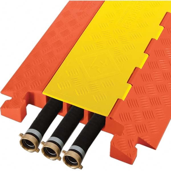 Checkers - 3 Channel, 3-1/4' Long, Yellow/Organge Polyurethane On Floor Cable Cover - Benchmark Tooling