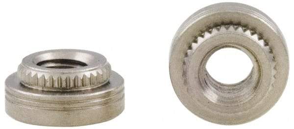 Electro Hardware - #4-40, 0.0599" Min Panel Thickness, Round Head, Clinch Captive Nut - 0.219" Head Diam, 0.166" Mounting Hole Diam, 0.065" Head Height, Tin Plated Steel - Benchmark Tooling