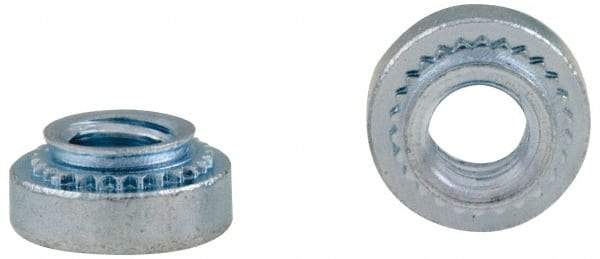 Electro Hardware - #10-24, 0.056" Min Panel Thickness, Round Head, Clinch Captive Nut - 0.34" Head Diam, 0.25" Mounting Hole Diam, 0.09" Head Height, Zinc Plated Steel - Benchmark Tooling