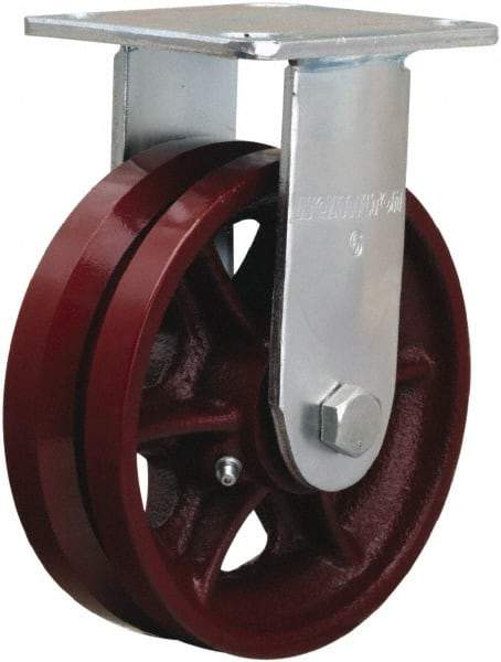 Hamilton - 6" Diam x 2" Wide, Iron Rigid Caster - 900 Lb Capacity, Top Plate Mount, 4-1/2" x 6-1/2" Plate, Straight Roller Bearing - Benchmark Tooling