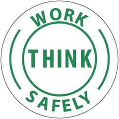 NMC - Work Think Safely, Hard Hat Label - Green on White, 2" Thick, For Accident Prevention - Benchmark Tooling