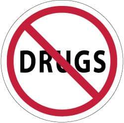 NMC - Drugs, Hard Hat Label - Red & Black on White, 2" Thick, For Accident Prevention - Benchmark Tooling