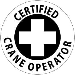 NMC - Certified Crane Operator, Hard Hat Label - Black on White, 2" Thick, For Certified Operator - Benchmark Tooling