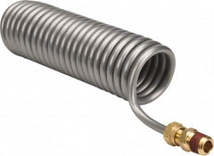 Parker - 0.17 ID, 1/4 x 1/4 Thread, 4-1/2' Long, Gray SAE J844 Type A Nylon Coiled & Self Storing Hose - 150 Max psi, Parker NTA Brass Fittings - Benchmark Tooling