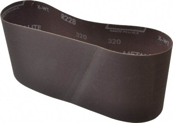 Norton - 4" Wide x 24" OAL, 320 Grit, Aluminum Oxide Abrasive Belt - Aluminum Oxide, Extra Fine, Coated, Series R228 - Benchmark Tooling