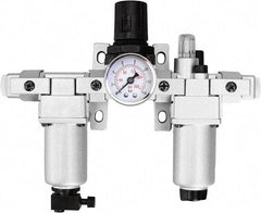 PRO-SOURCE - 1/2" NPT Port Standard 3 Piece Filter-Regulator-Lubricator FRL Unit - Aluminum Bowl, 106 SCFM, 215 Max psi, 13" High, Manual Drain - Benchmark Tooling