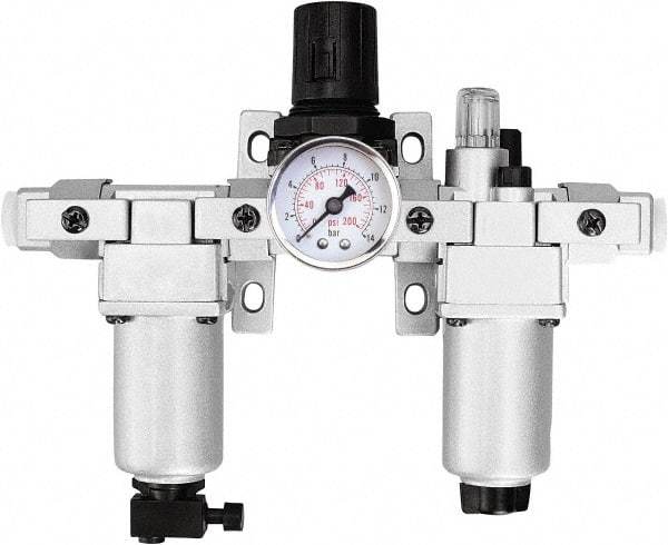 PRO-SOURCE - 3/8" NPT Port Intermediate 3 Piece Filter-Regulator-Lubricator FRL Unit - Aluminum Bowl, 71 SCFM, 215 Max psi, 10.43" High, Manual Drain - Benchmark Tooling