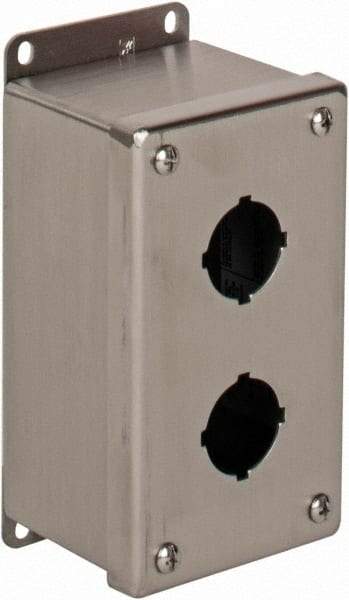 nVent Hoffman - 2 Hole, 1.2 Inch Hole Diameter, Stainless Steel Pushbutton Switch Enclosure - 6-3/4 Inch High x 3.47 Inch Wide x 2-3/4 Inch Deep, 12, 13, 4X NEMA Rated - Benchmark Tooling