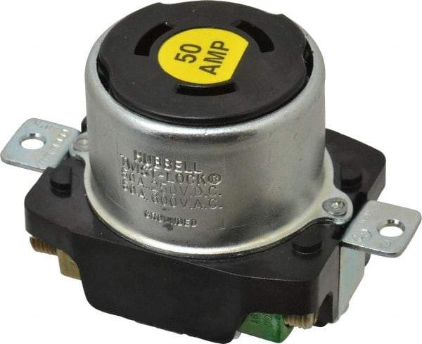 Hubbell Wiring Device-Kellems - 250 VDC, 600 VAC, 50 Amp, Self Grounding Receptacle - 3 Poles, 4 Wire, Female End, Black - Benchmark Tooling