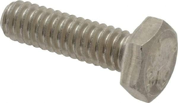 Made in USA - 1/4-20 UNC, 7/8" Length Under Head Hex Head Cap Screw - Grade 18-8 Stainless Steel, Uncoated, 7/16" Hex - Benchmark Tooling