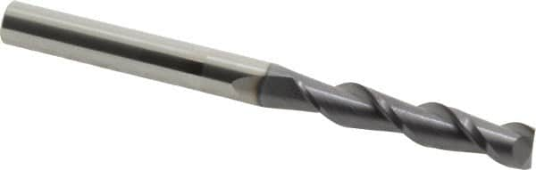 Accupro - 1/4", 1-1/4" LOC, 1/4" Shank Diam, 3" OAL, 2 Flute, Solid Carbide Square End Mill - Single End, AlTiN Finish, Spiral Flute, 40° Helix, Centercutting, Right Hand Cut, Right Hand Flute - Benchmark Tooling