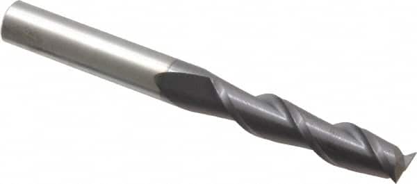 Accupro - 5/16", 1-3/8" LOC, 5/16" Shank Diam, 3" OAL, 2 Flute, Solid Carbide Square End Mill - Single End, AlTiN Finish, Spiral Flute, 40° Helix, Centercutting, Right Hand Cut, Right Hand Flute - Benchmark Tooling