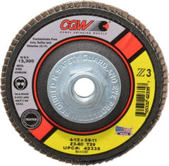 Camel Grinding Wheels - 80 Grit, 4-1/2" Disc Diam, 5/8-11 Center Hole, Type 29 Zirconia Alumina Flap Disc - 13,300 Max RPM, Poly Cotton Backing, Arbor Attaching System, Coated - Benchmark Tooling