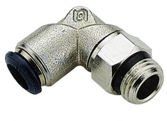 Alpha Technologies - 1/2" Outside Diam, 1/2 Universal Thread, Nickel Plated Brass Push-to-Connect Male Swivel Elbow - 250 Max psi, Tube to Universal Thread Connection, Buna O-Ring - Benchmark Tooling