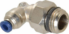Alpha Technologies - 1/8" Outside Diam, 1/4 Universal Thread, Nickel Plated Brass Push-to-Connect Male Swivel Elbow - 250 Max psi, Tube to Universal Thread Connection, Buna O-Ring - Benchmark Tooling