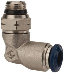 Alpha Technologies - 1/4" Outside Diam, 1/8 Universal Thread, Nickel Plated Brass Push-to-Connect Male Swivel Elbow - 250 Max psi, Tube to Universal Thread Connection, Buna O-Ring - Benchmark Tooling