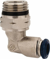 Alpha Technologies - 1/4" Outside Diam, 3/8 Universal Thread, Nickel Plated Brass Push-to-Connect Male Swivel Elbow - 250 Max psi, Tube to Universal Thread Connection, Buna O-Ring - Benchmark Tooling
