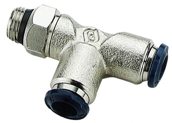 Alpha Technologies - 1/2" Outside Diam, 1/4 Universal Thread, Nickel Plated Brass Push-to-Connect Male Swivel Run Tee - 250 Max psi, Tube to Universal Thread Connection, Buna O-Ring - Benchmark Tooling