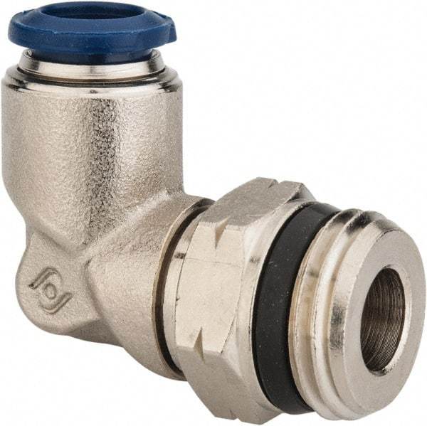 Alpha Technologies - 3/8" Outside Diam, 1/2 Universal Thread, Nickel Plated Brass Push-to-Connect Male Swivel Elbow - 250 Max psi, Tube to Universal Thread Connection, Buna O-Ring - Benchmark Tooling