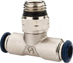 Alpha Technologies - 1/4" Outside Diam, 1/4 Universal Thread, Nickel Plated Brass Push-to-Connect Male Swivel Branch Tee - 250 Max psi, Tube to Universal Thread Connection, Buna O-Ring - Benchmark Tooling