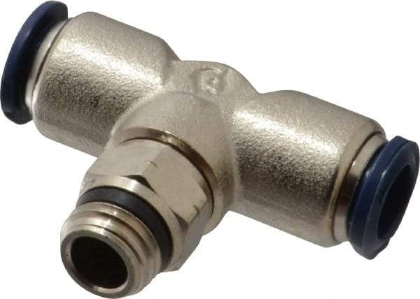 Alpha Technologies - 3/8" Outside Diam, 1/4 Universal Thread, Nickel Plated Brass Push-to-Connect Male Swivel Branch Tee - 250 Max psi, Tube to Universal Thread Connection, Buna O-Ring - Benchmark Tooling