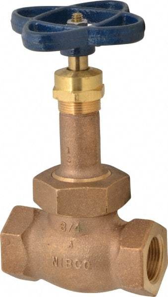 NIBCO - 3/4" Pipe, Threaded Ends, Bronze Renewable Full Plug Disc Globe Valve - Alloy Threads Disc, Union Bonnet, 400 psi WOG, 200 psi WSP, Class 200 - Benchmark Tooling