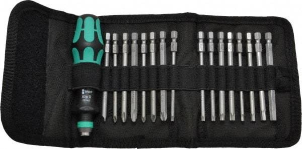 Wera - 17 Piece, 1/4" Drive Screwdriver Power Bit Set - #1, #2 & #3 Phillips, 3 to 6mm Hex, Tamperproof TR10 to TR30 Torx, #1, #2 & #3 Pozidriv, 1.0x5.5mm Slotted - Benchmark Tooling