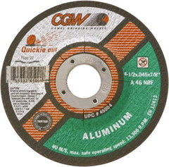Camel Grinding Wheels - 46 Grit, 4-1/2" Wheel Diam, Type 27 Depressed Center Wheel - Medium Grade, Aluminum Oxide, Resinoid Bond, N Hardness, 13,300 Max RPM - Benchmark Tooling