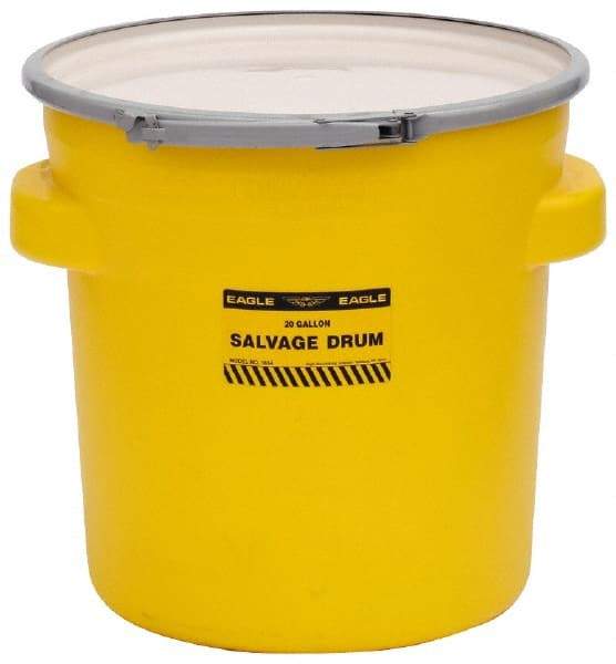 Eagle - 20 Gallon Capacity, Metal Lever Lock, Yellow Salvage Drum - 5 Gallon Container, 165 Lb. Capacity, Polyethylene, UN 1H2/X75/S Listing - Benchmark Tooling