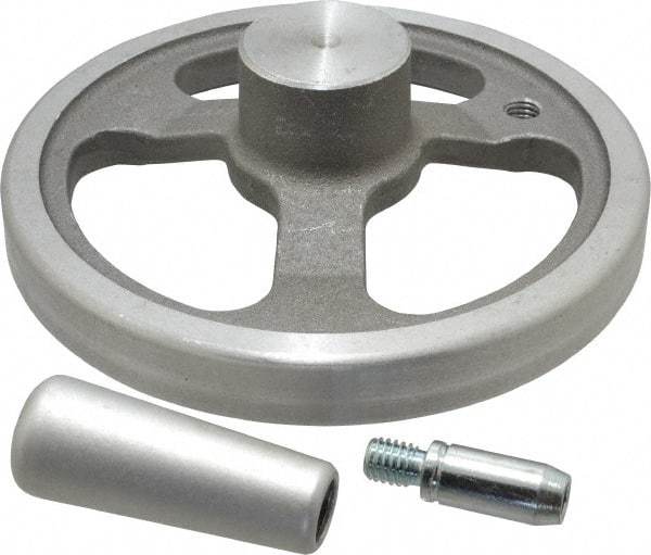 Jergens - 6", 3 Spoke Offset Handwheel with Handle - 1-1/2" Hub, Aluminum Alloy, Plain Finish - Benchmark Tooling