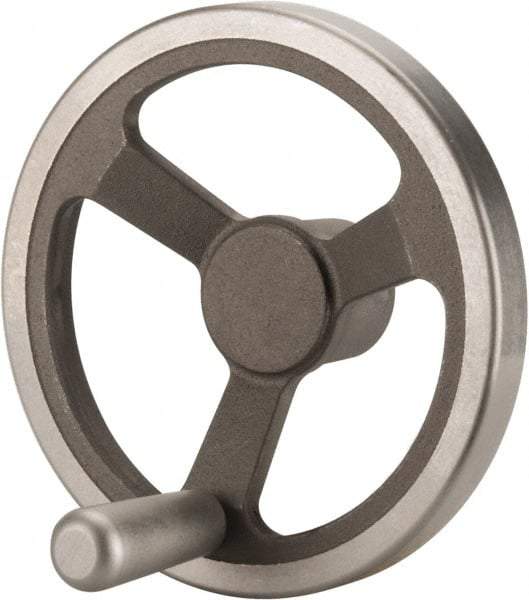 Jergens - 8", 3 Spoke Offset Handwheel with Handle - 2" Hub, Aluminum Alloy, Plain Finish - Benchmark Tooling