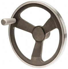 Jergens - 12", 3 Spoke Offset Handwheel with Handle - 2-1/2" Hub, Aluminum Alloy, Plain Finish - Benchmark Tooling