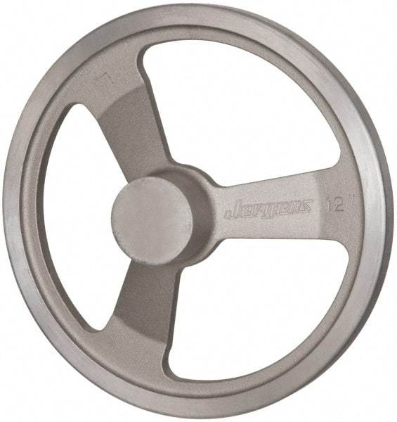 Jergens - 12", 3 Spoke Offset Handwheel - 2-1/2" Hub, Aluminum Alloy, Plain Finish - Benchmark Tooling